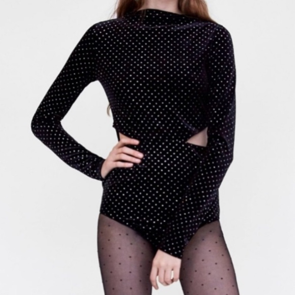 ZARA BLACK VELVET CUT-OUT BODYSUIT!